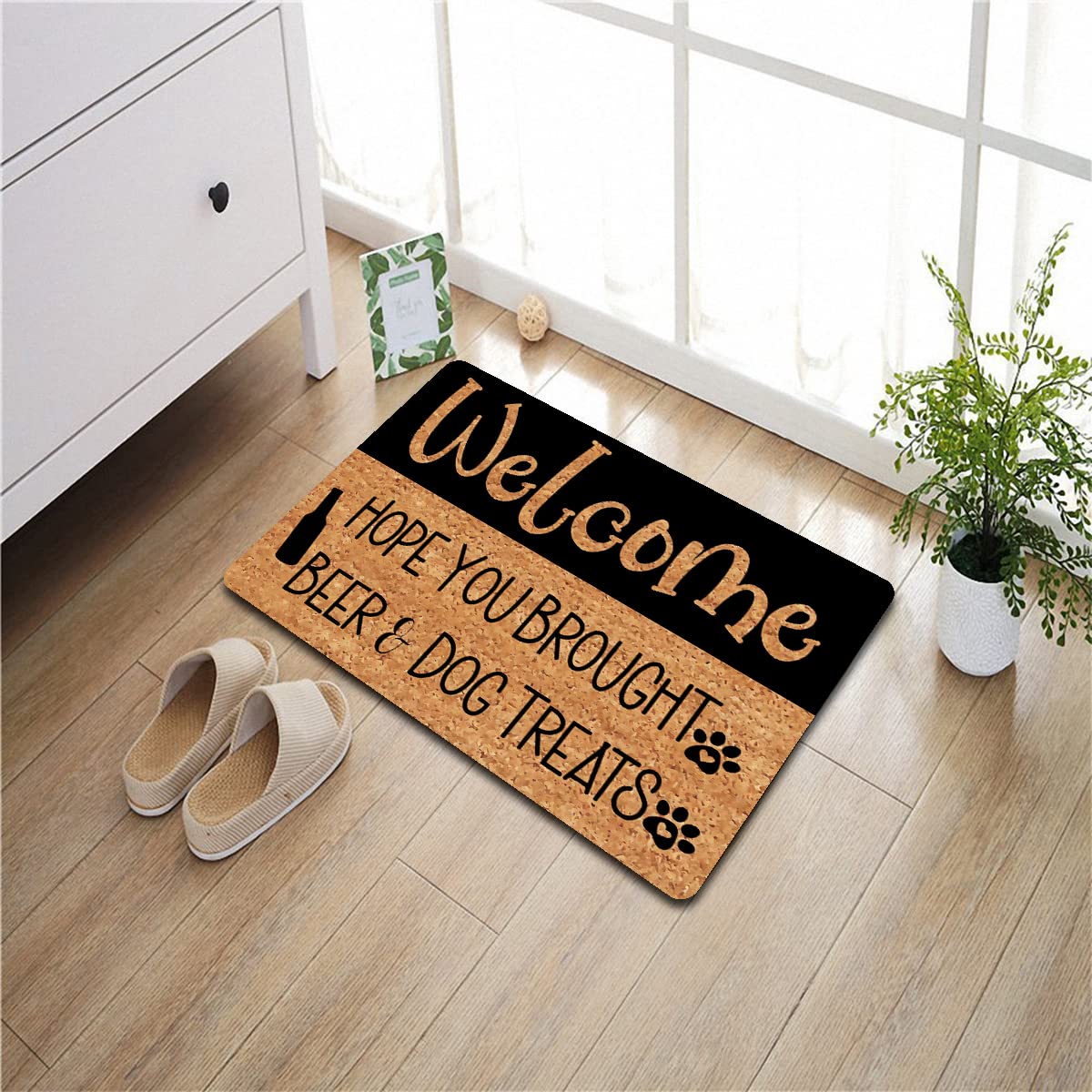 Funny Welcome Doormat - "Hope You Brought Beer & Dog Treats", Non-Slip, 23.6x15.7 Inch