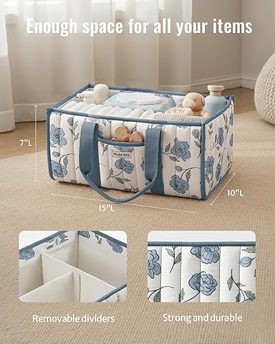 Miniatura 3 de Blissful Diary Organizador de pañales floral, elegante cesta de almacenamiento para guardería, regalo para baby shower, artículos esenciales para