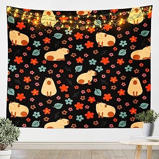 Feelyou Cute Capybara Wall Blanket Capybara Wall Hanging Floral Capybara Kawaii Animal for Kids Boys Girls Wall Blanket Brown Capybara Wall Art Large 59
