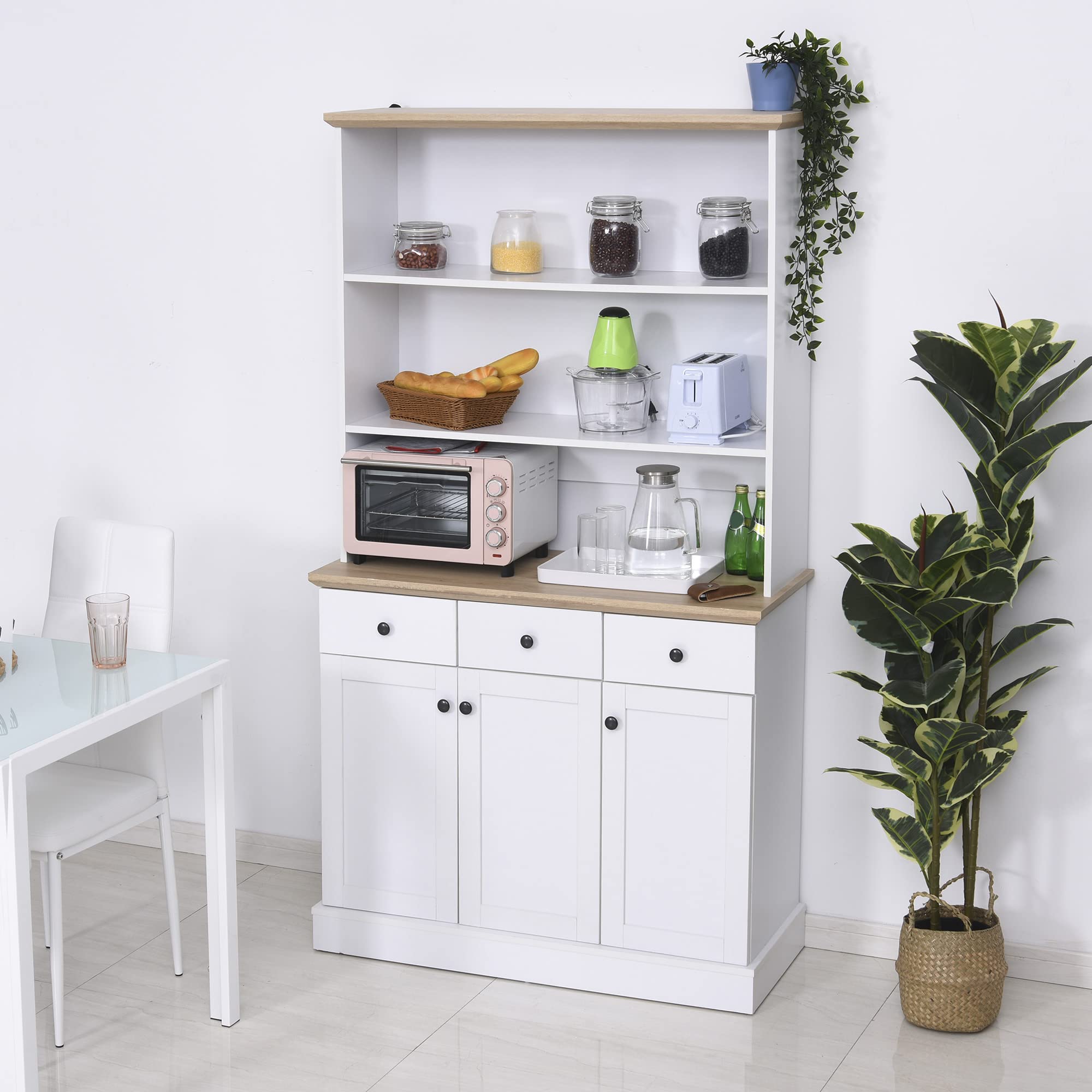 71" Buffet with Hutch, Kitchen Pantry Bookcase with