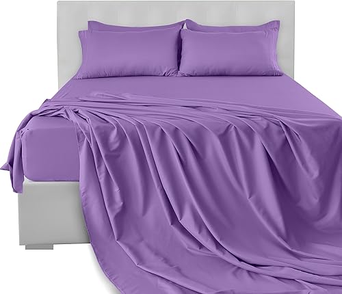 LDC - Juego de sábanas de microfibra cepillada de 6 piezas con bolsillos de 16 pulgadas de profundidad, fundas de almohada bordadas y lisas, sábanas