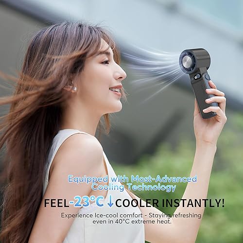 Miniatura 7 de Ventilador de mano portátil con tecnología de enfriamiento instantáneo de hielo, 199 velocidades ajustables y turbo de alta velocidad, batería