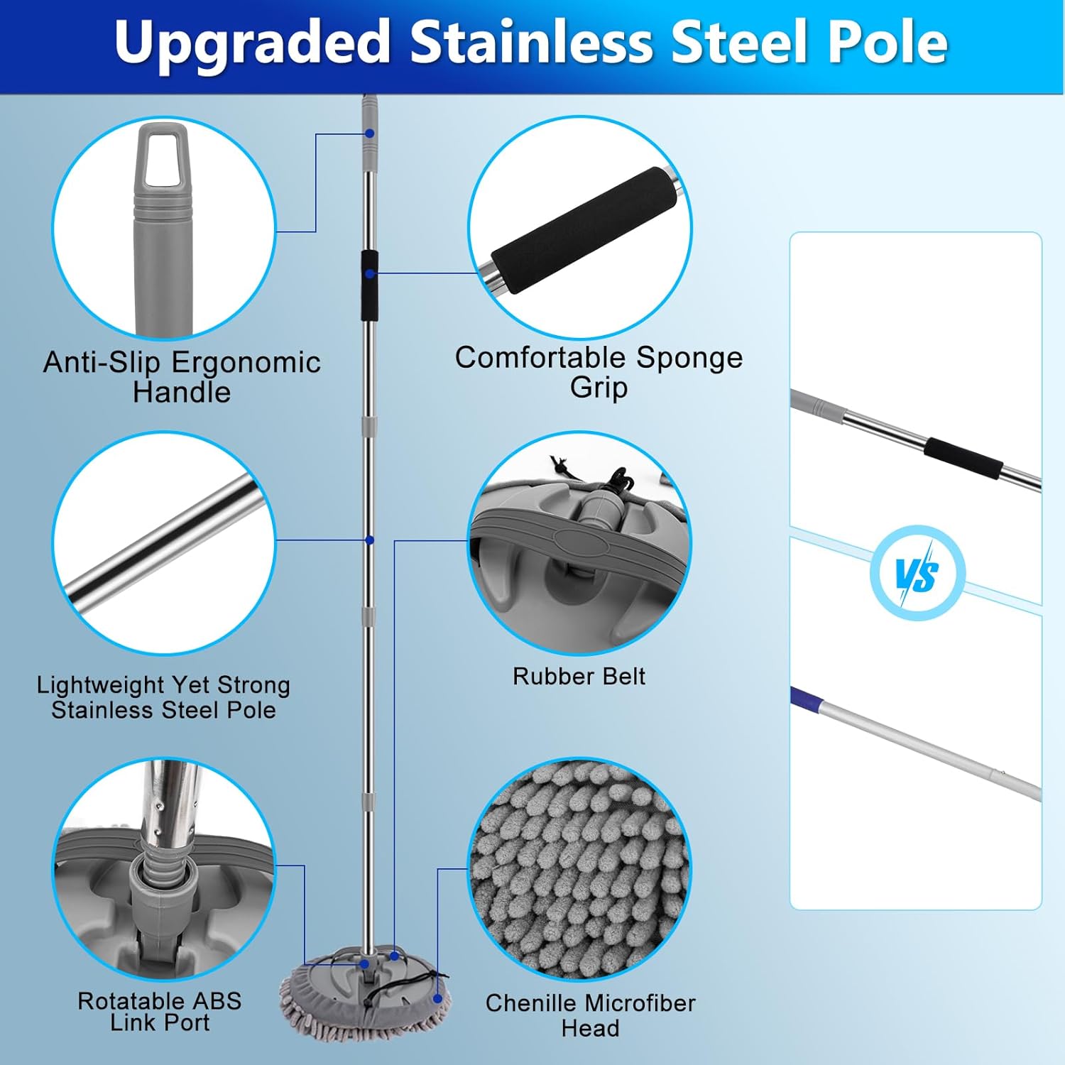 THINKWORK Car Wash Kit, Car Washing Brush with Long Handle, Extendable Car Wash Brush Mop with 2-in-1 Windshield Squeegee and 9Pcs Detailing Brushes, Gray Car Detailing Kit Gift for Men