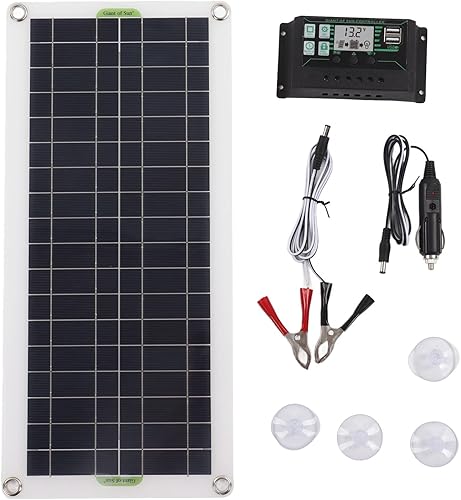 Estink Kit de panel solar, panel solar de 30 W, 30 A, 12 V, 24 V, cargador de voltaje, kit de inicio de panel solar de silicio policristalino para