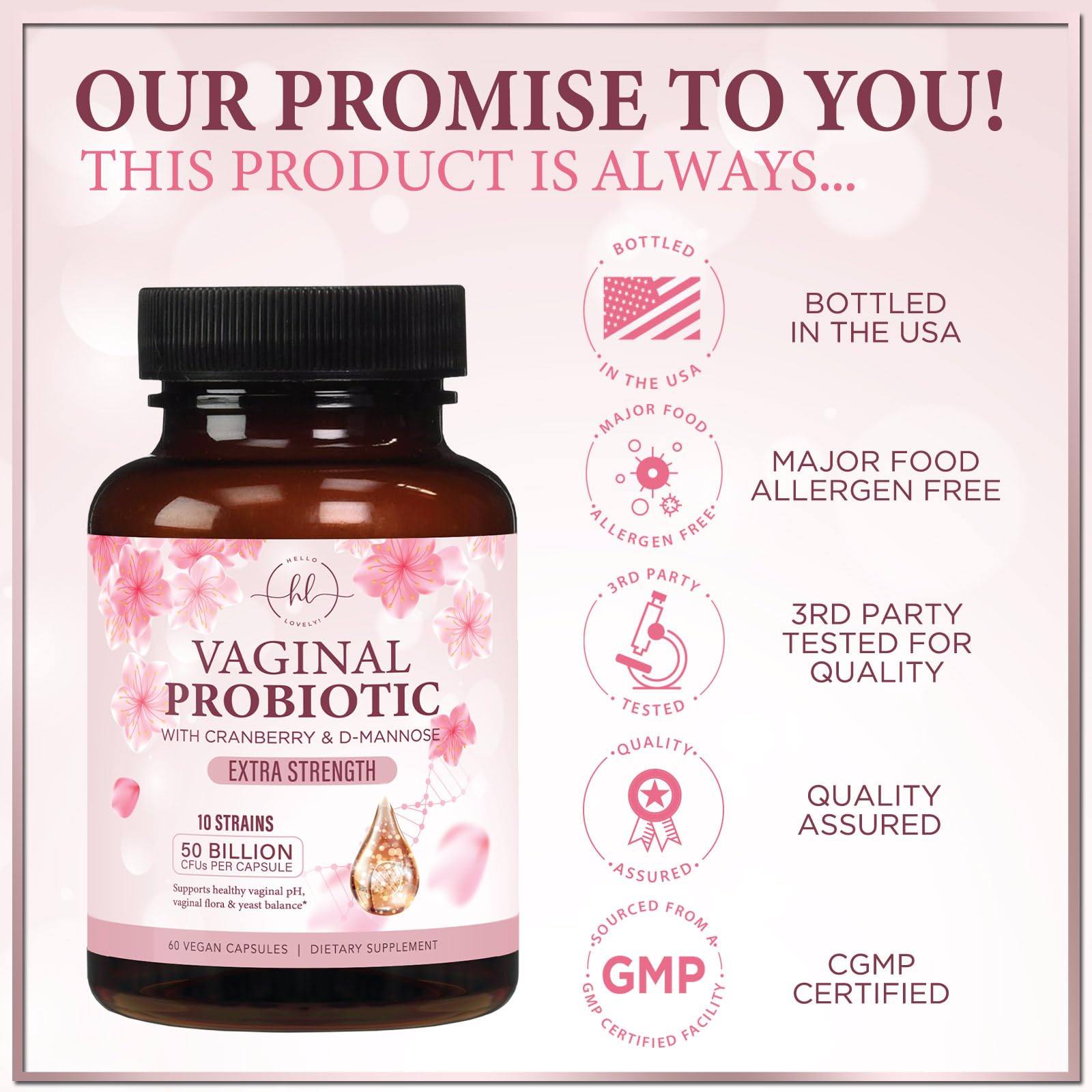 Vaginal Probiotics 50 Billion CFU - Gently Support Feminine Health, pH Balance, Healthy Odor & Vaginal Flora - Improved Formula for Women with Lactobacillus, Prebiotics & Cranberry - 60 Capsules — Amazon image 4