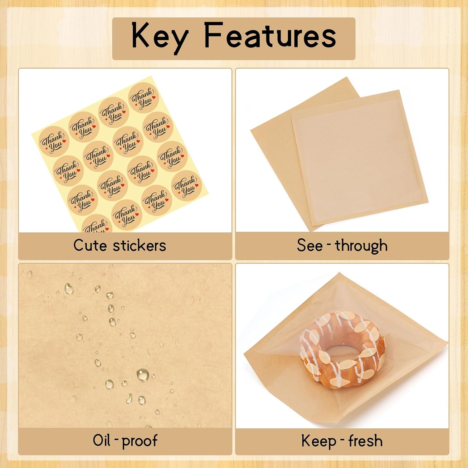 120 Pack Cookie Bags with Stickers, 7.1×7.5 In Paper Bakery Bags with Seal image 3