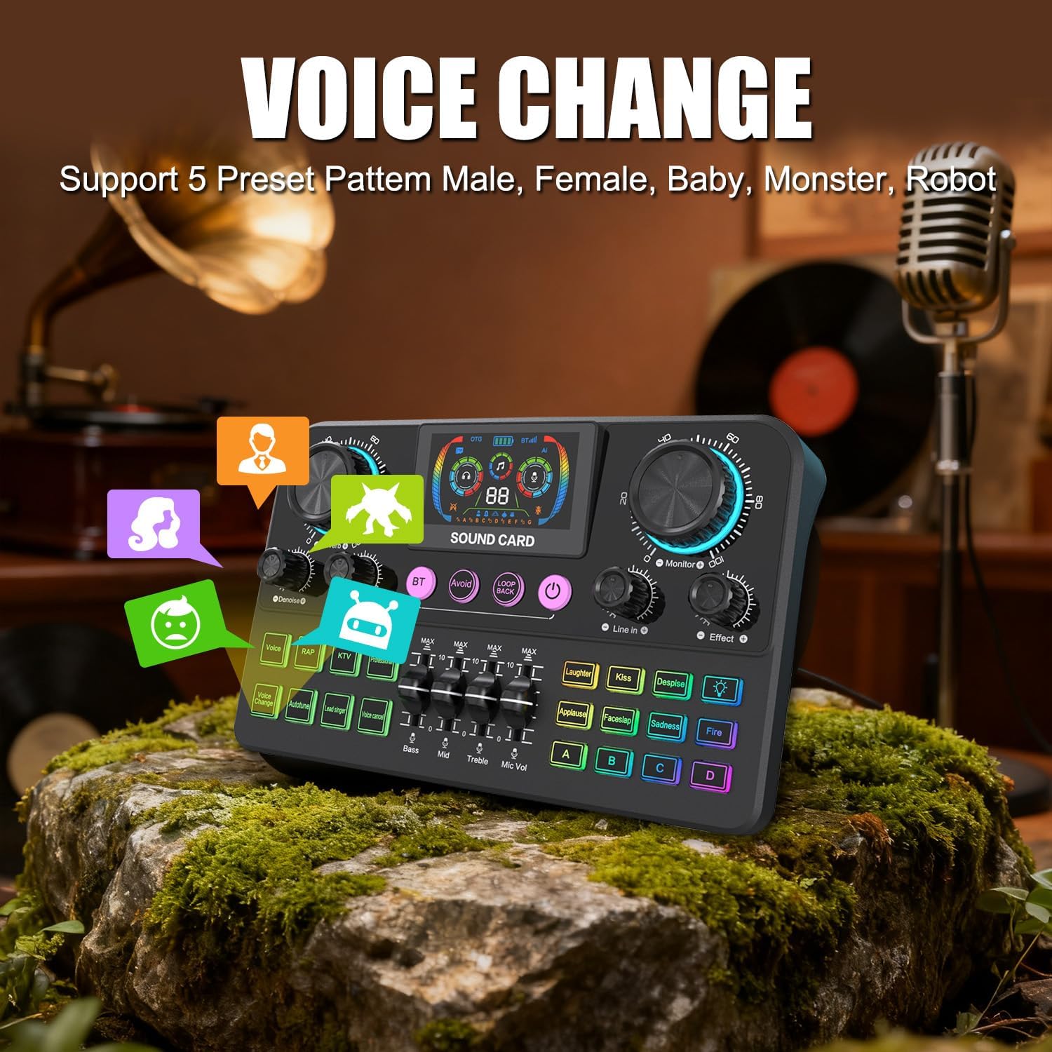 S50 Gaming Audio Mixer,3000mAh Audio Interface with Pro-preamp Guitar Instrument Interface for Live Streaming Podcasting Content Create Gaming(Black)