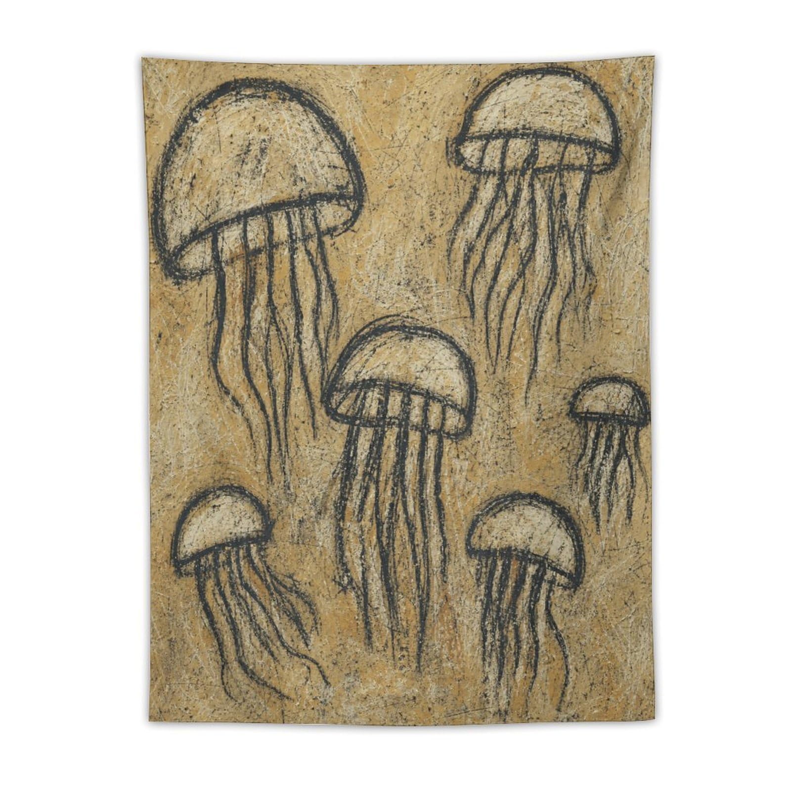 W7C8U2X3 Jellyfish Ink Study Wall Tapestry, Realistic Illustration, Bedroom
