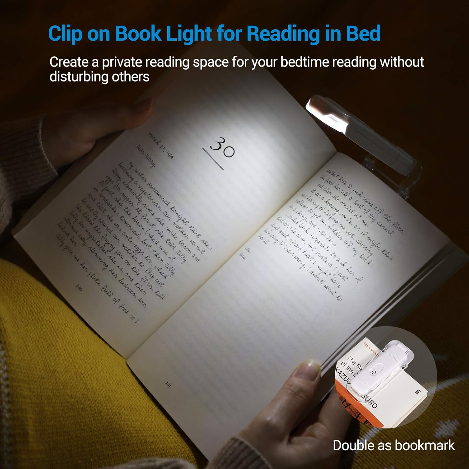 DEWENWILS USB Rechargeable Book Reading Light, 2 Brightness Levels, LED Clip on Book Light for Reading in Bed, Eye Care Book Lamp for Kids, Bookworms - - 