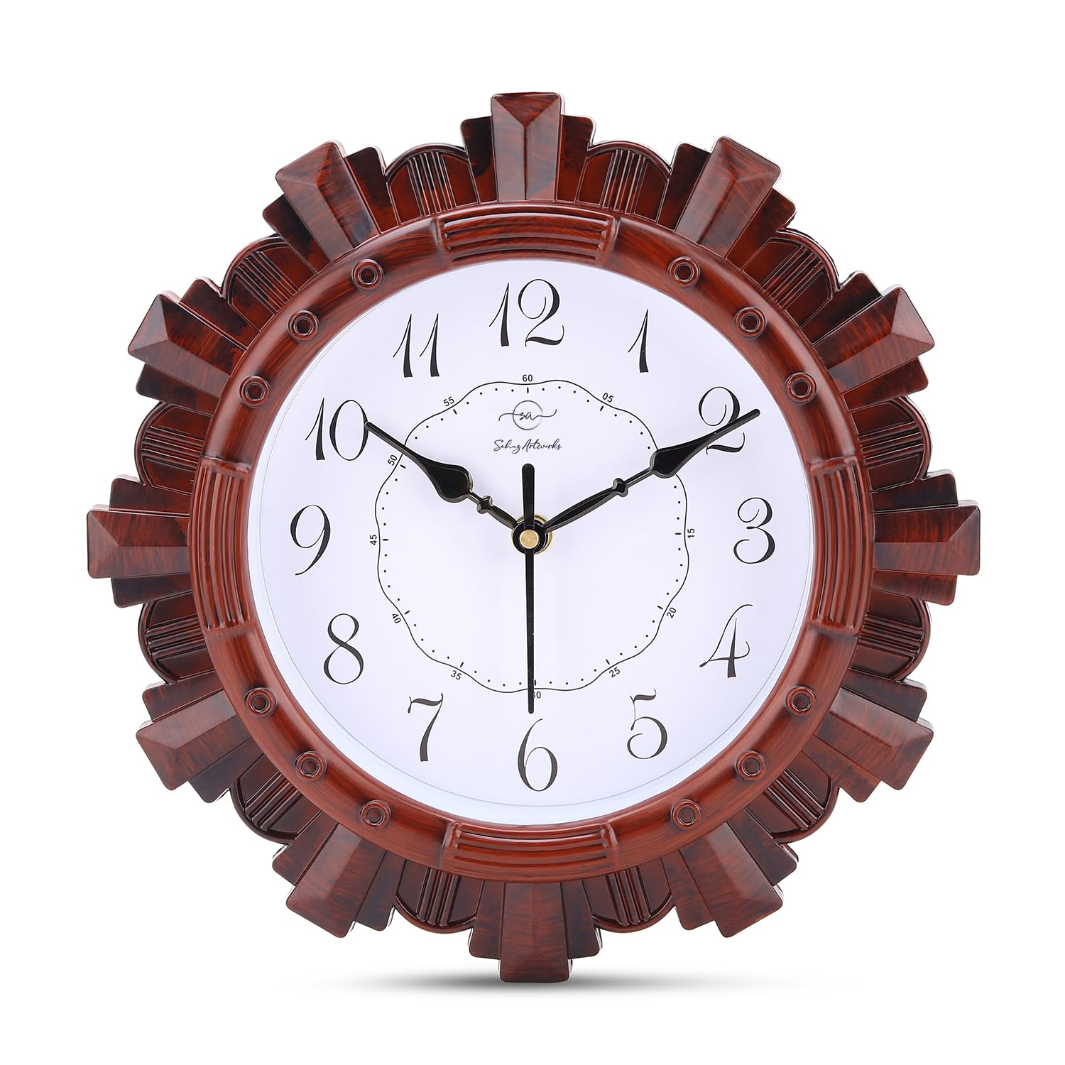 Sehaz Artworks Wall Clock for Living Room Stylish Latest | Wall Clock for Hall | Clock for Home | Wall Watch for Living Room - Brown 24×24 cm