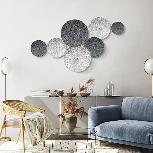 Miniatura 2 de Decoración de pared de metal plateado y gris para sala de estar, 7 piezas de esculturas de arte de pared colgantes para decoración de oficina,