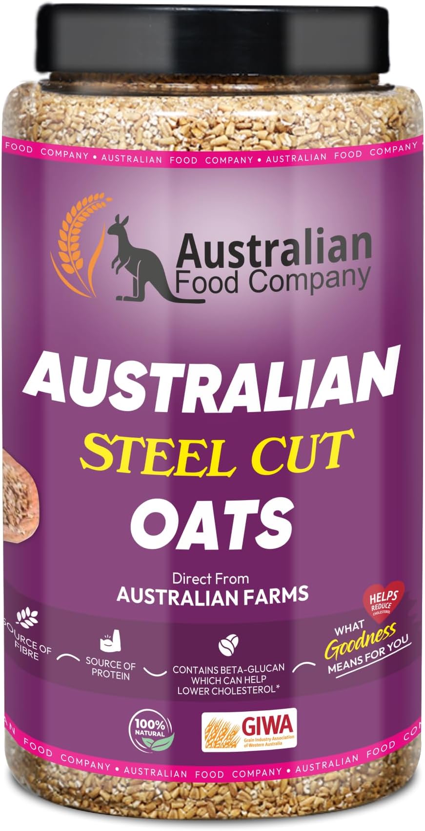 Steel Cut Oats (1.8 Kg Jar)| 100% Australian Origin | High Protein, High Fiber (Beta-Glucan) | Whole Grain, No Added Sugar | Healthy Breakfast Oats