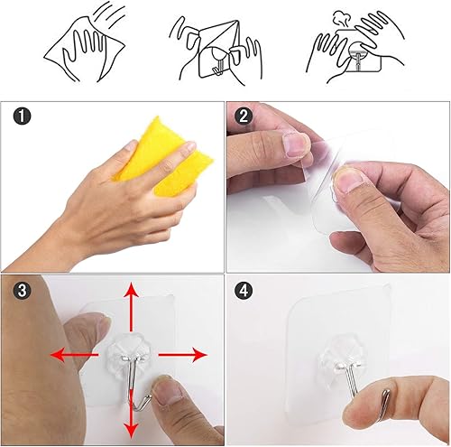 Miniatura 3 de Paquete de 12 ganchos autoadhesivos sin perforaciones, ganchos de pared transparentes hechos de acero inoxidable 304, ganchos adhesivos multiusos