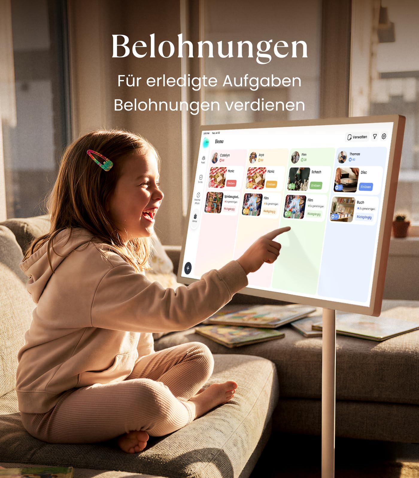 Cozyla Calendar Plus Go: 32" Mobiler Digitaler Kalender mit Akku & Rollen | Google Play Store, Anpassbares Dashboard, Sprachassistent, Echtzeit Kalender-Sync, Aufgaben & Belohnungen, Essensplanung