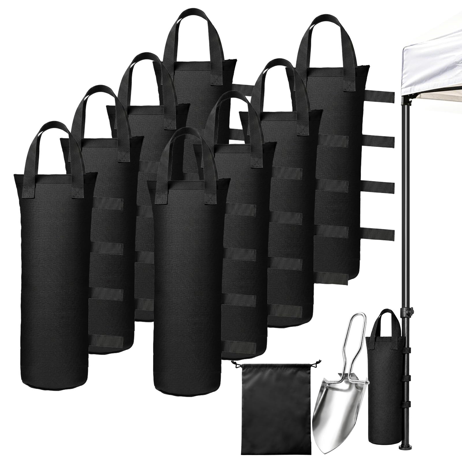 8 Pesi per Gazebo, Tessuto Oxford 800D, 20 x 50 cm, Sacchi di Sabbia per Pesare con Pala e Custodia, per Tende, Ombrelloni, Campeggio e Fotografia, Nero