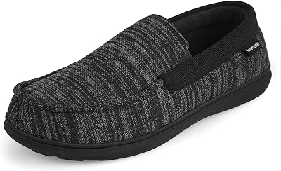 Garonne Men's Moccasin Slippers with Memory Foam for Indoor/Outdoor, Breathable Knit House Shoes with Nonslip Rubber Sole