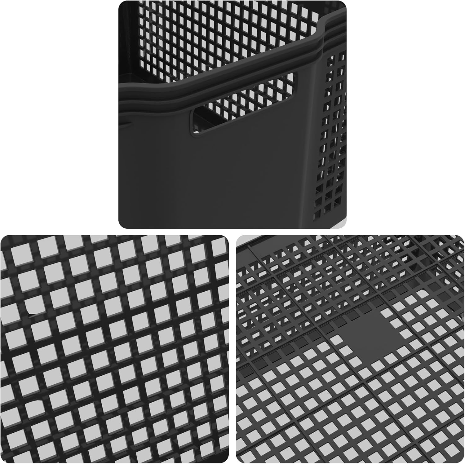 12 Pack Large Storage Plastic Basket, Stacking Organizer Bins, 14.17" x 10.70" x 7.12", Black