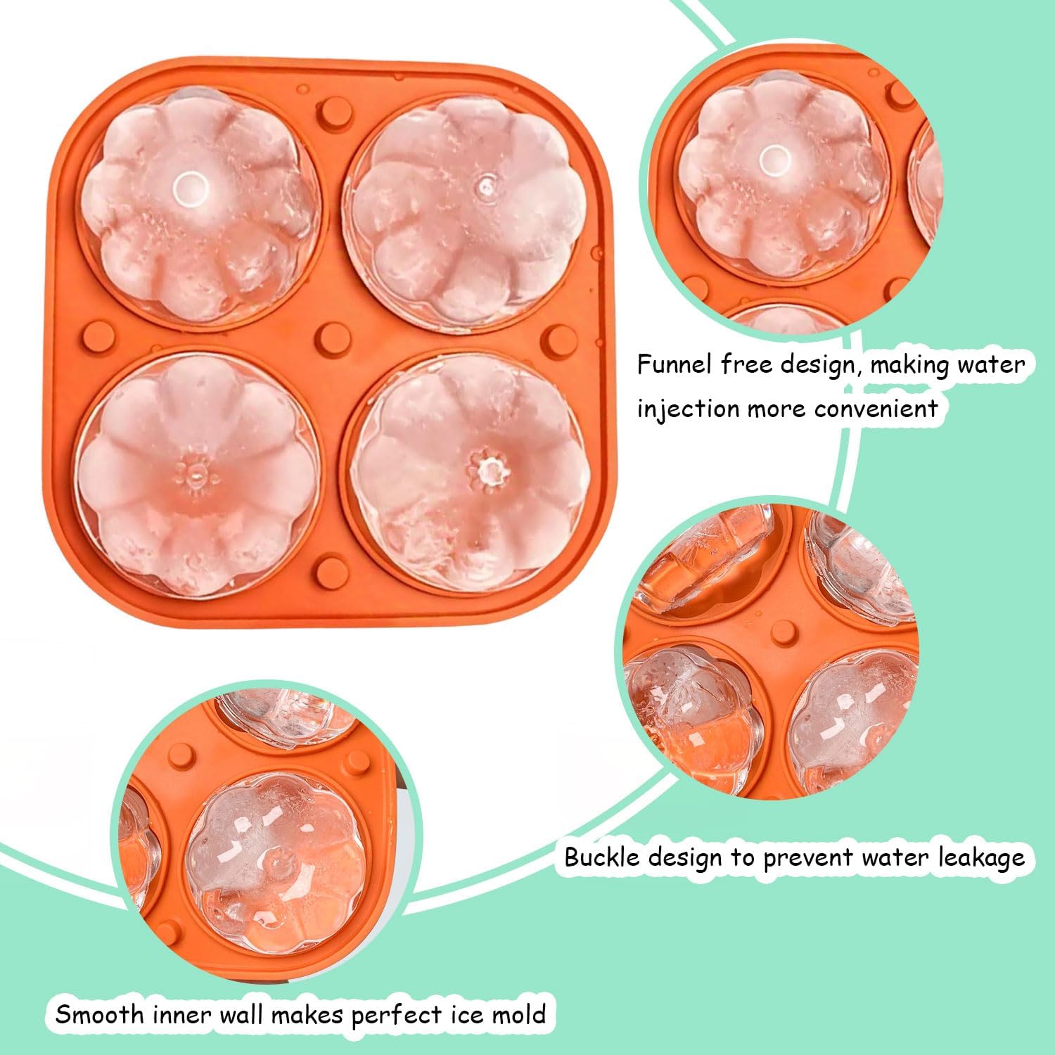 RIICFDD Halloween Pumpkin Ice Cube Mold Orange Silicone Ice Tray with Lid
