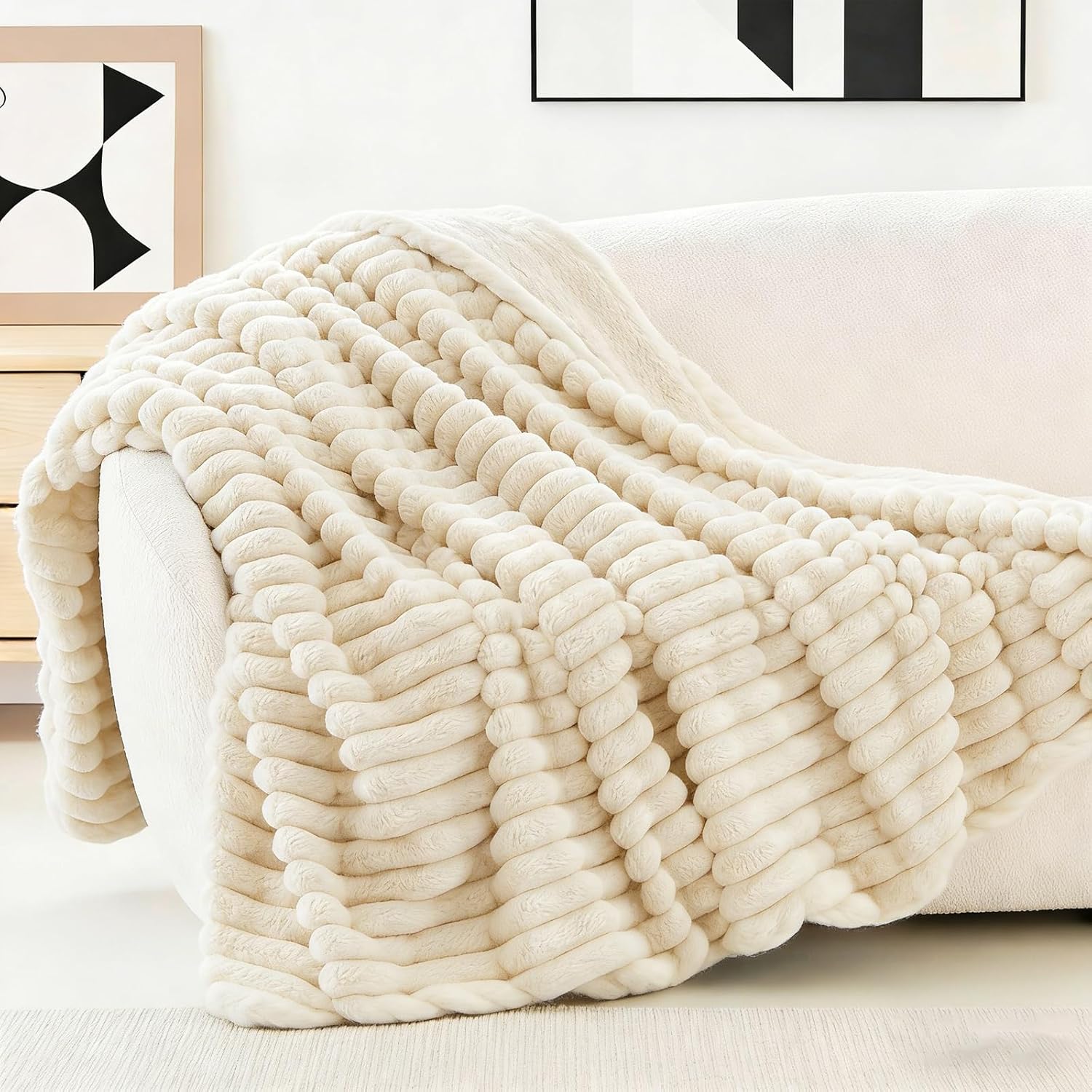 Sherpa Throw Blankets for Couch, Fluffy Blanket with Bubble Texture, Soft Cozy Fleece Throw Blankets for Sofa Living Room, Decorative Blanket for Couch, Warm Plush Throw, 45" x 60" White Throw(45" x 60")