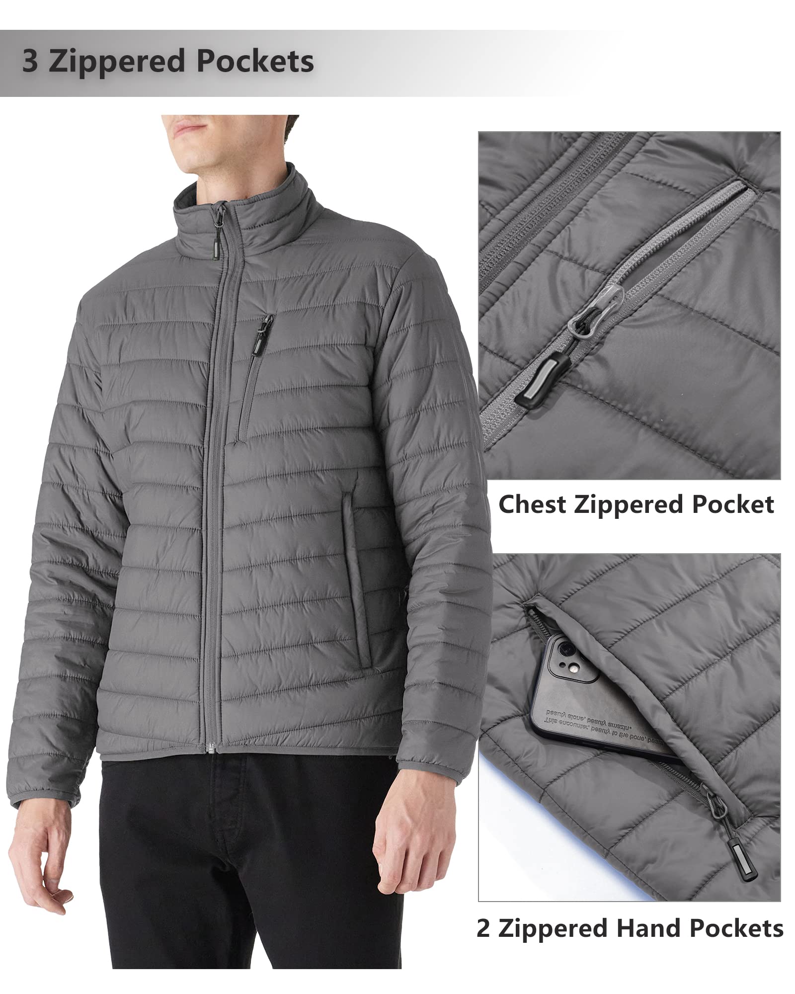 OUTDOOR VENTURES Piumino da uomo leggero e ripiegabile con isolamento a gonfiore caldo e portatile imbottito per escursionismo, viaggi, campeggio