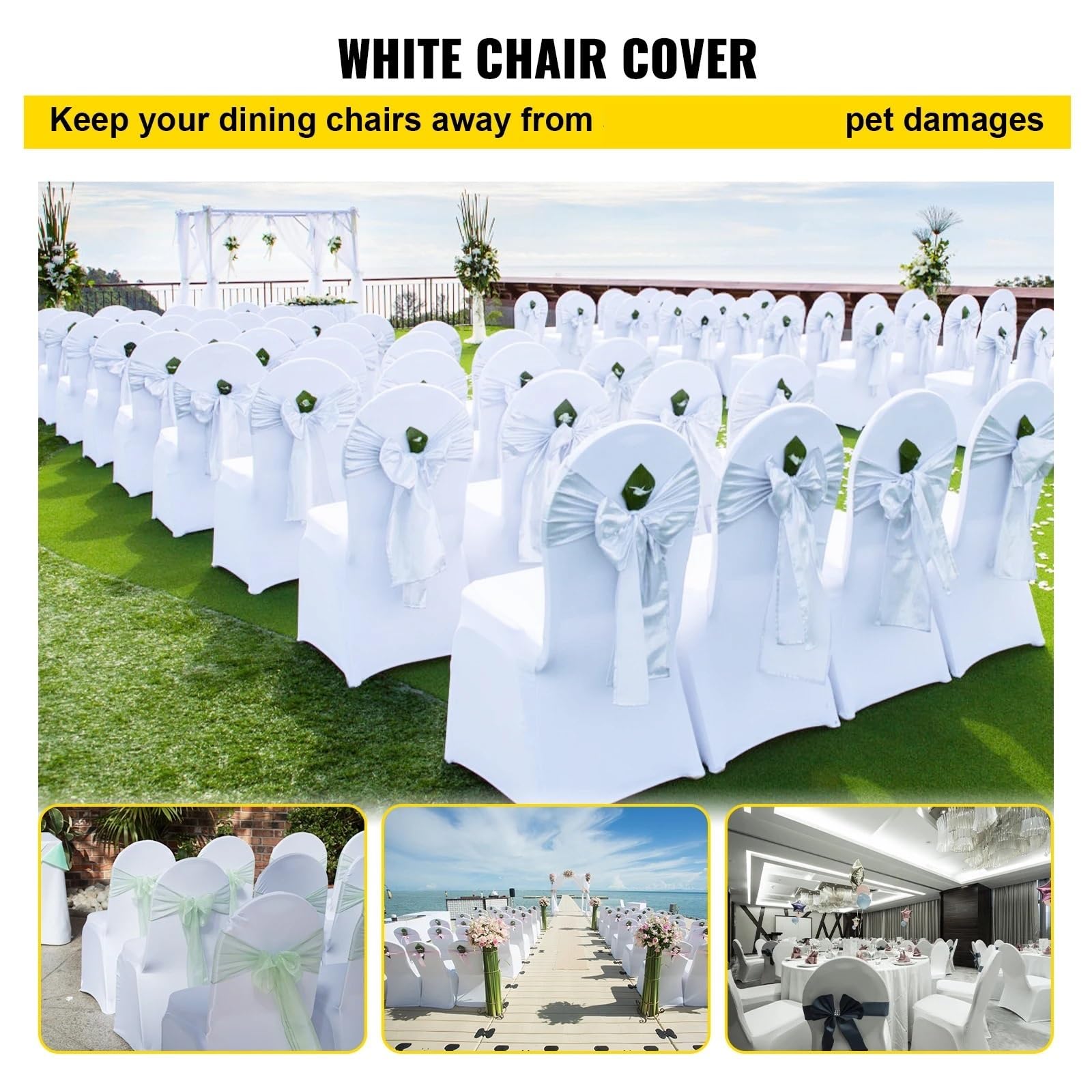 Stuhlhussen 50/100 Stück Hochzeit Stuhlhussen Spandex Stretch Schonbezug for Restaurant Bankett Hotel Dining Party Universal Stuhlbezug(Arch-Front White,50PCS)