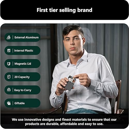 Miniatura 5 de roygra Caja de cigarrillos 2 unidades, accesorios para fumar, capacidad magnética de 20 (gris+plata, 3.937 in 100S)