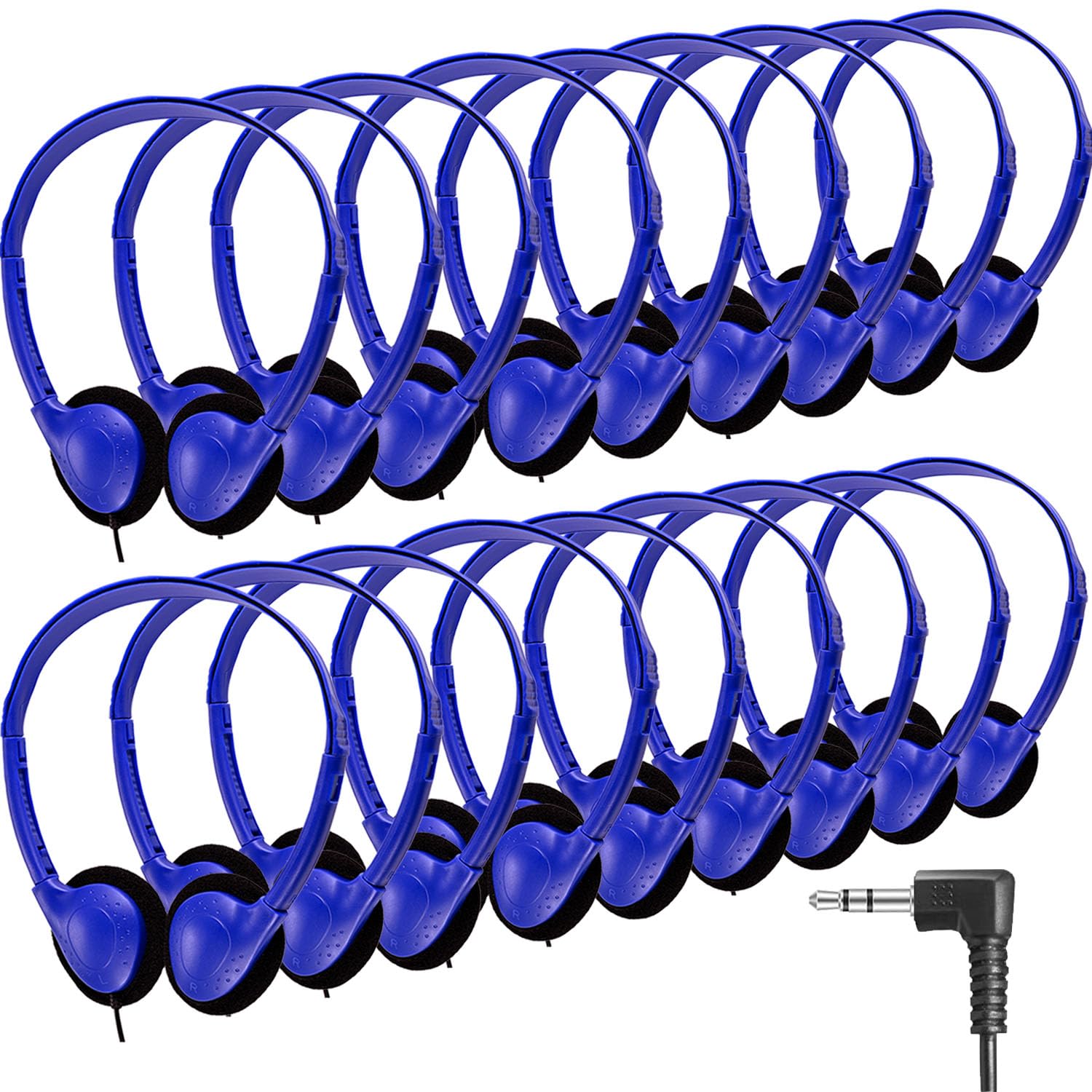 CN-Outlet Paquete de 10 auriculares de aula para escuela, bibliotecas, estudiantes, adultos, en bolsas individuales, desechables al por mayor (negro) (azul oscuro, paquete de 25)