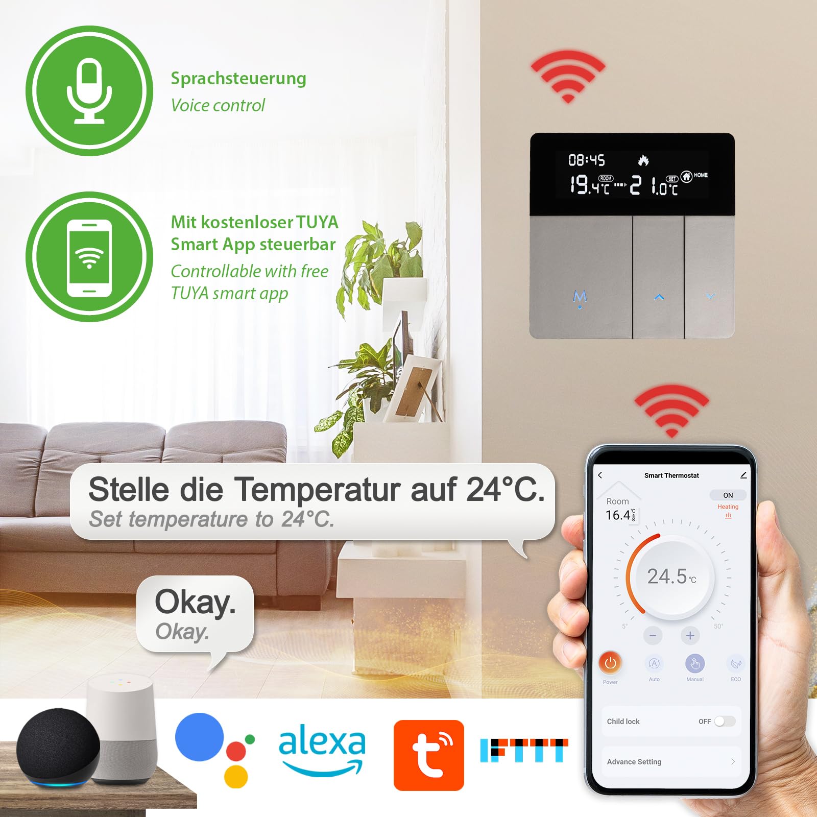 TH213 termostato wifi cronotermostato intelligente alexa Tuya Smart