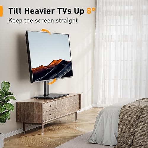 Vista 4 de Perlegear TV Stand Mount, Universal Swivel TV Stand for 32–65 Inch LCD/LED/OLED TVs up to 88 lbs, TV Legs with Tempered Glass Base, Height