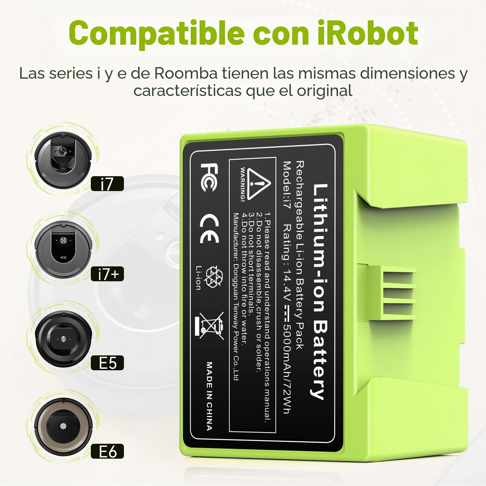 5000mAh Batería de Ion de Litio para i7, ASUNCELL 14,4V batería de Repuesto para iRobot Roomba e y i Serie i7 / i7+ i4/i4+ i3/i3+ e5 e6 i7158 i7550 i7550 i7550 7150 7550