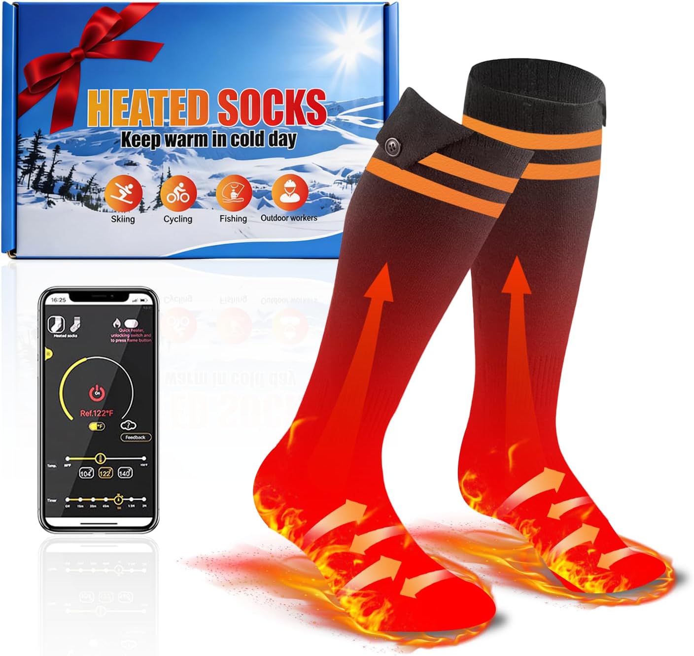 Heated Socks with APP Control for Men & Women - 10000mAh Rechargeable, 10-Hour Warmth, Battery Heated Socks for Skiing, Hiking, Hunting, Camping & Work
