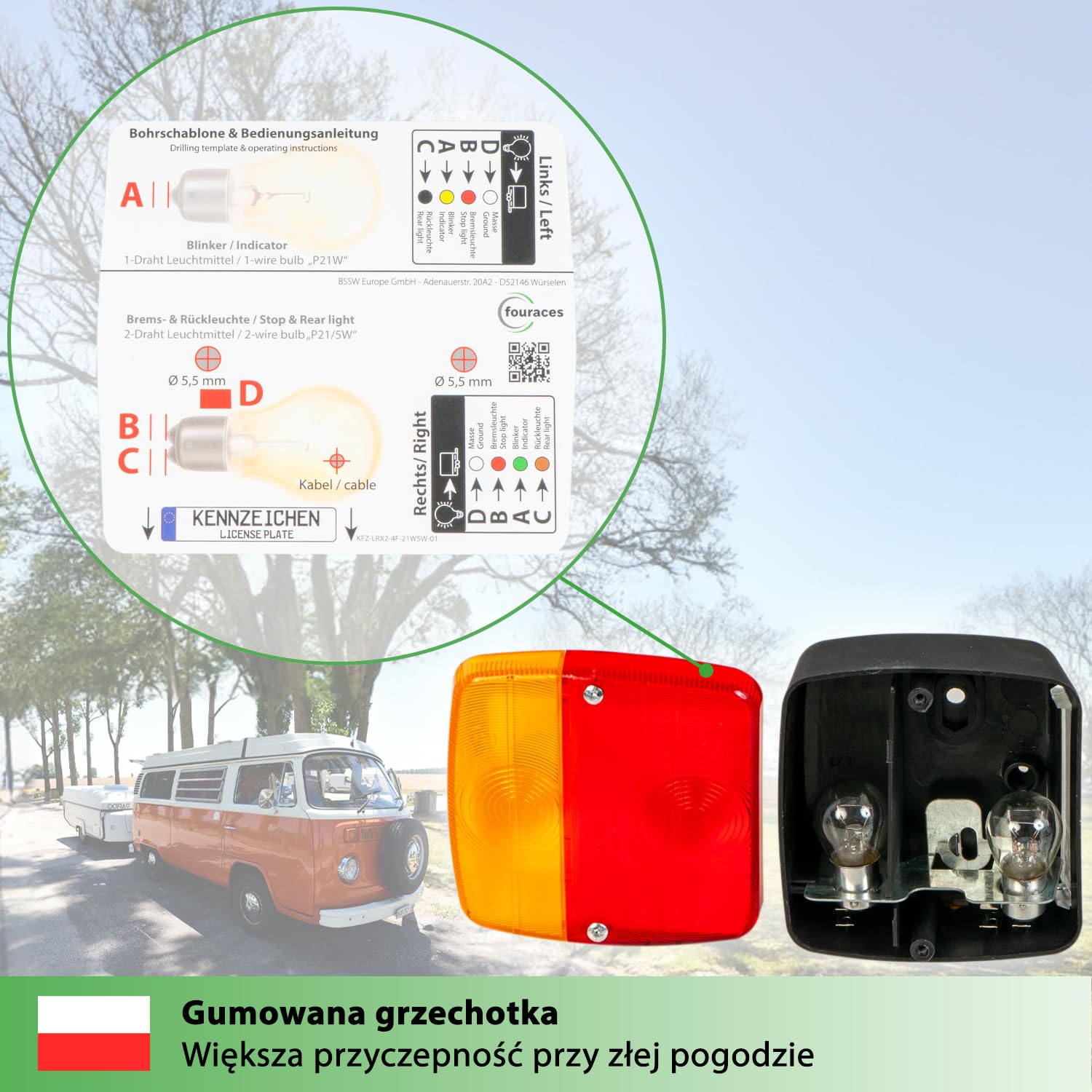fouraces tylne światła przyczepy - 2 zestawy, ze schematem elektrycznym i oświetleniem tablicy rejestracyjnej, tylne światło, tylne światło, akcesoria, światło, lampy do samochodu, samochód