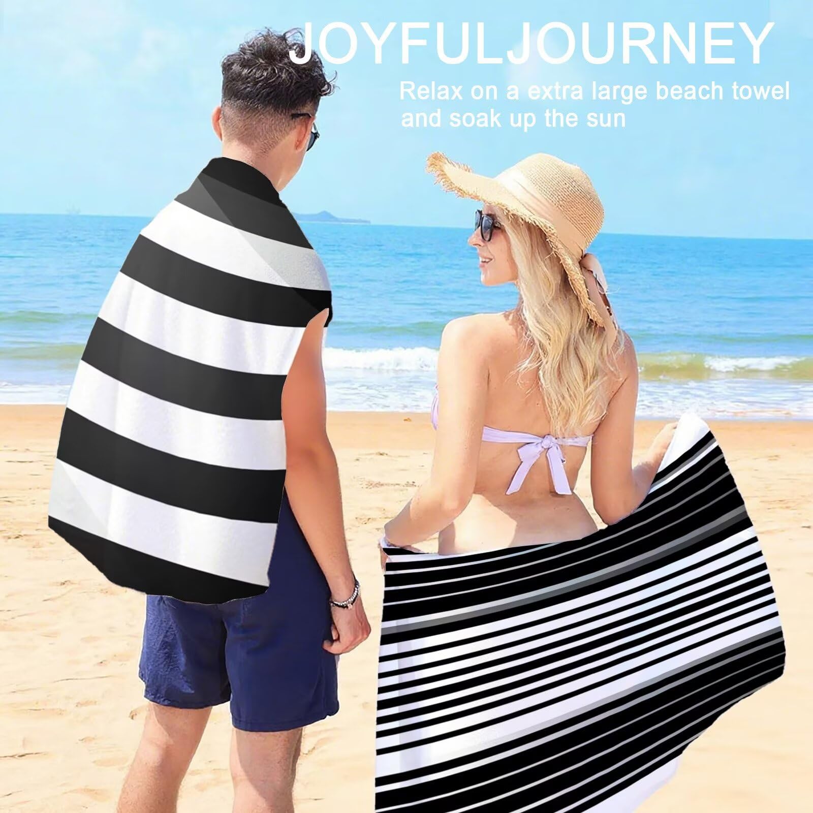 Telo Mare Grande 90x200cm In Bianco E Nero Telo Mare Microfibra Tartan Stuoia Spiaggia 2 Pezzi, Compatta Antisabbia, Asciugatura Rapida Teli Palestra per Spiaggia Palestra Viaggi Sauna Regalo OC-419