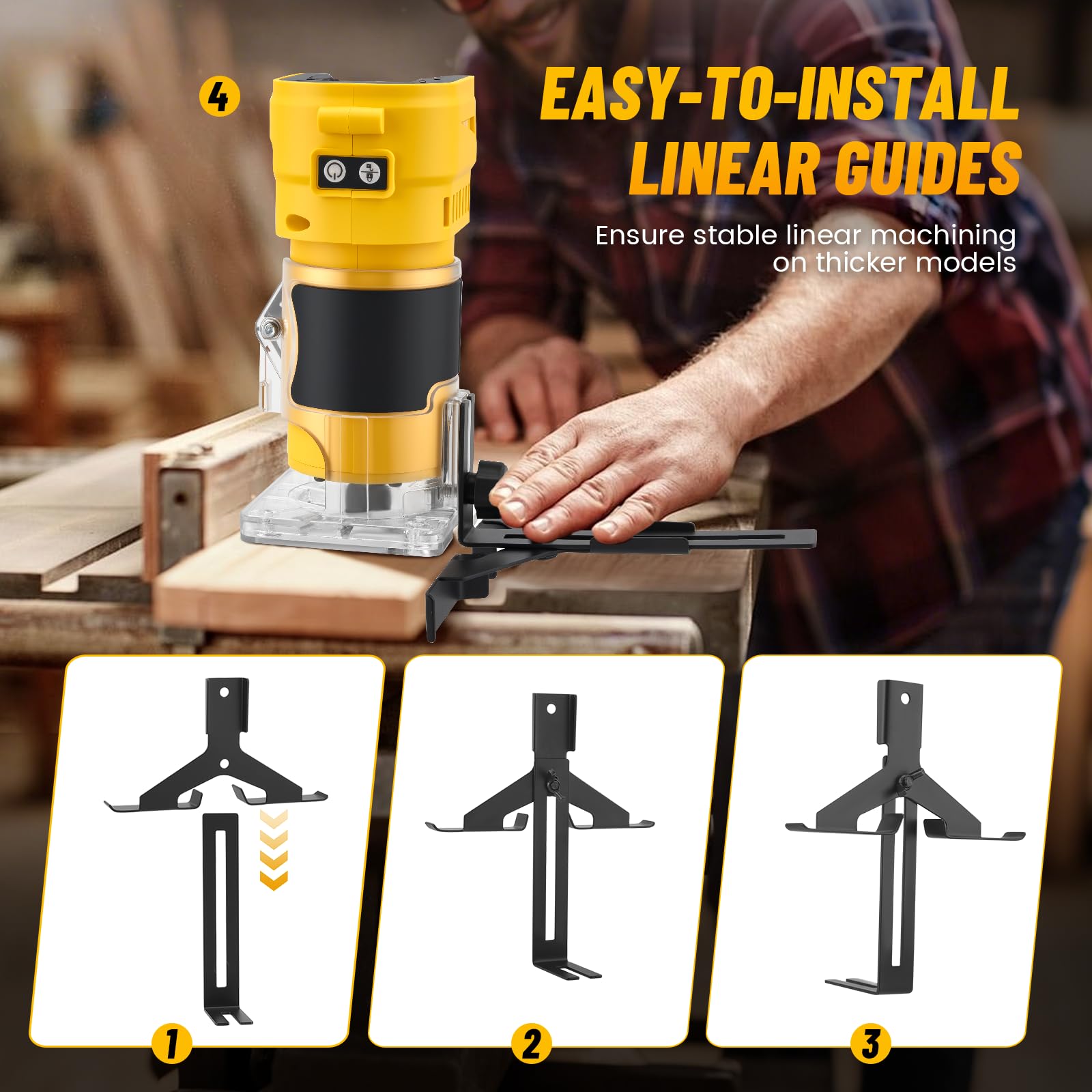 Fresa a Batteria 21V Brushless 850W Compatibile Dewalt, Fresatrice per Legno 30000 Giri/min 6 velocità, profondità 20mm, Rifilatore per Scanalature e Lavori di Falegnameria