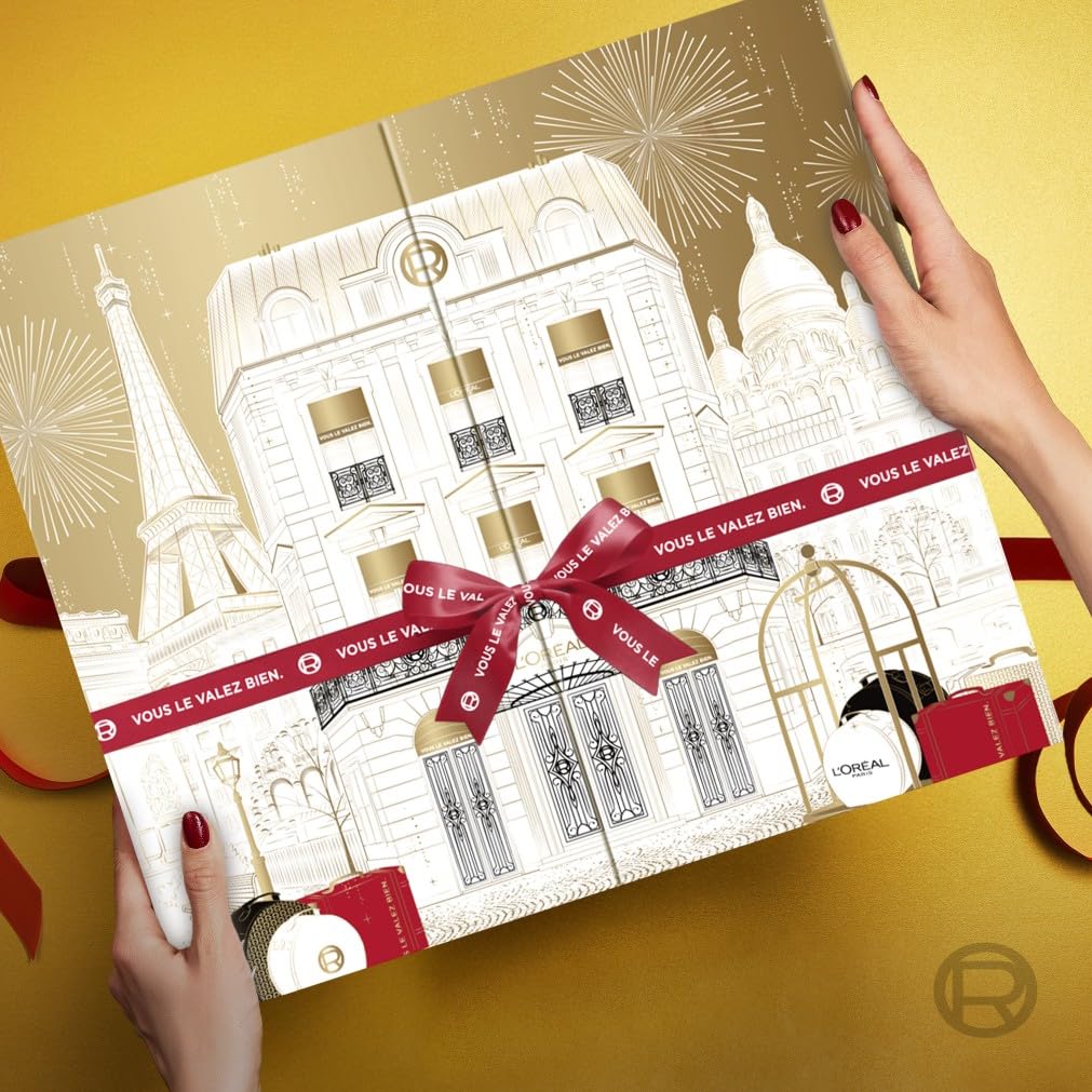 L'Oréal Paris - Calendrier de l'Avent 24 Jours - Coffret Cadeau Noël - Maquillage, Soins Visage et Cheveux - 24 Produits de Beauté Incontournables en Taille Réelle