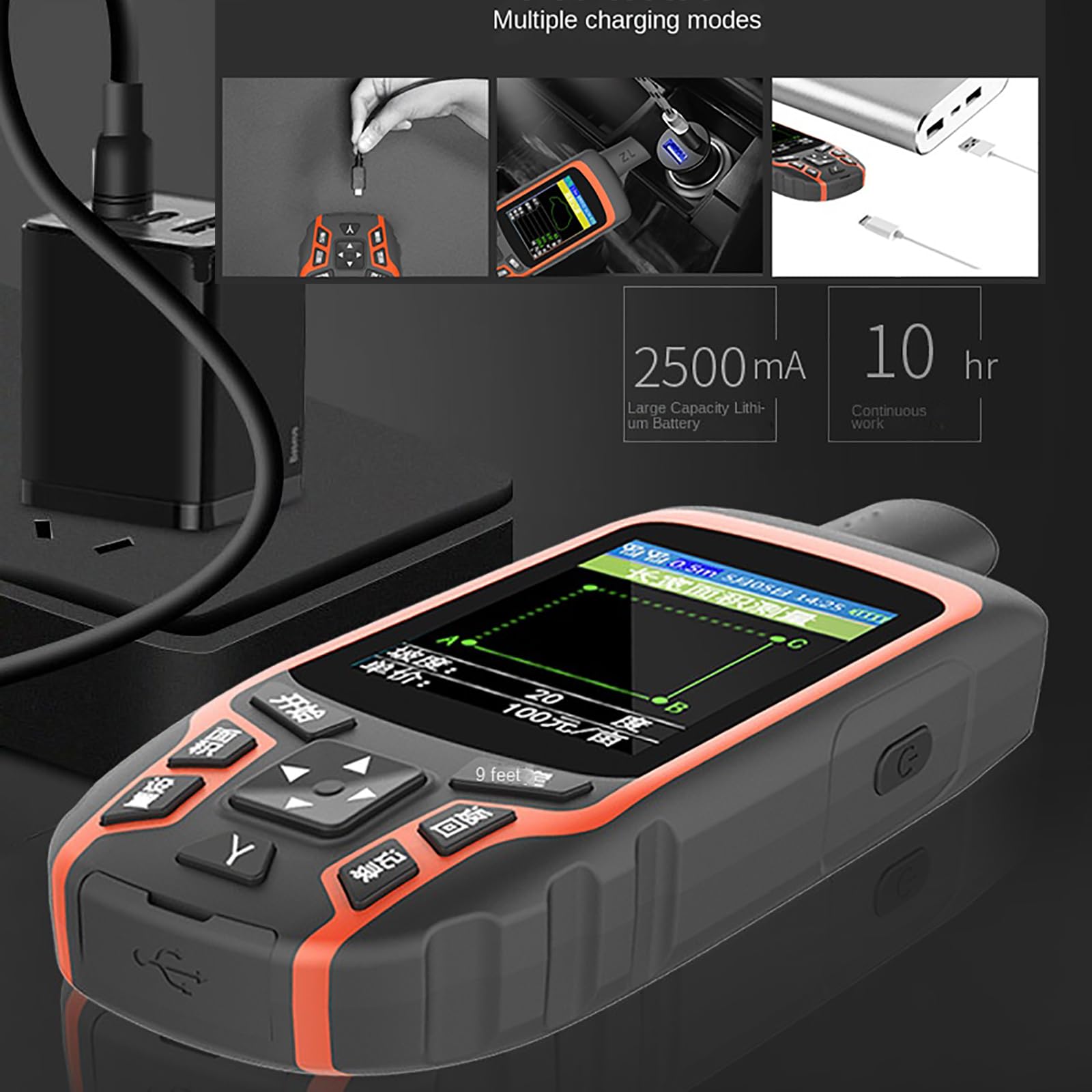GPS Survey Equipment, Land Surveying Machine, GPS Land Meter con Batteria Ricaricabile da 2500 mAh, per la misurazione della Distanza del Fronte dell'Acqua dell'area in Pendenza