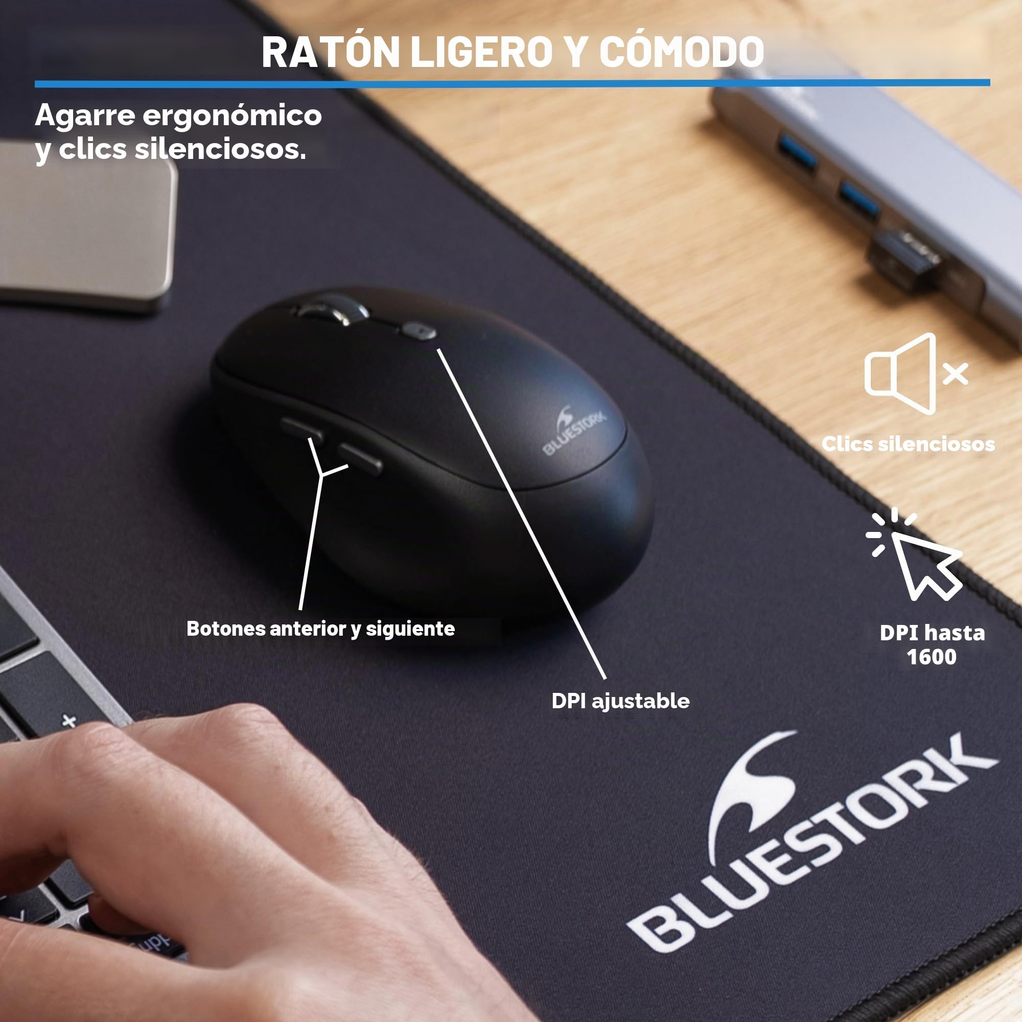 BlueElement – Pack de Teclado y ratón inalámbricos con Smart Dongle – Wireless con Smart Dongle – Clics silenciosos, diseño Ultra Delgado – Ergonómico – Recargable – AZERTY FR (Black)