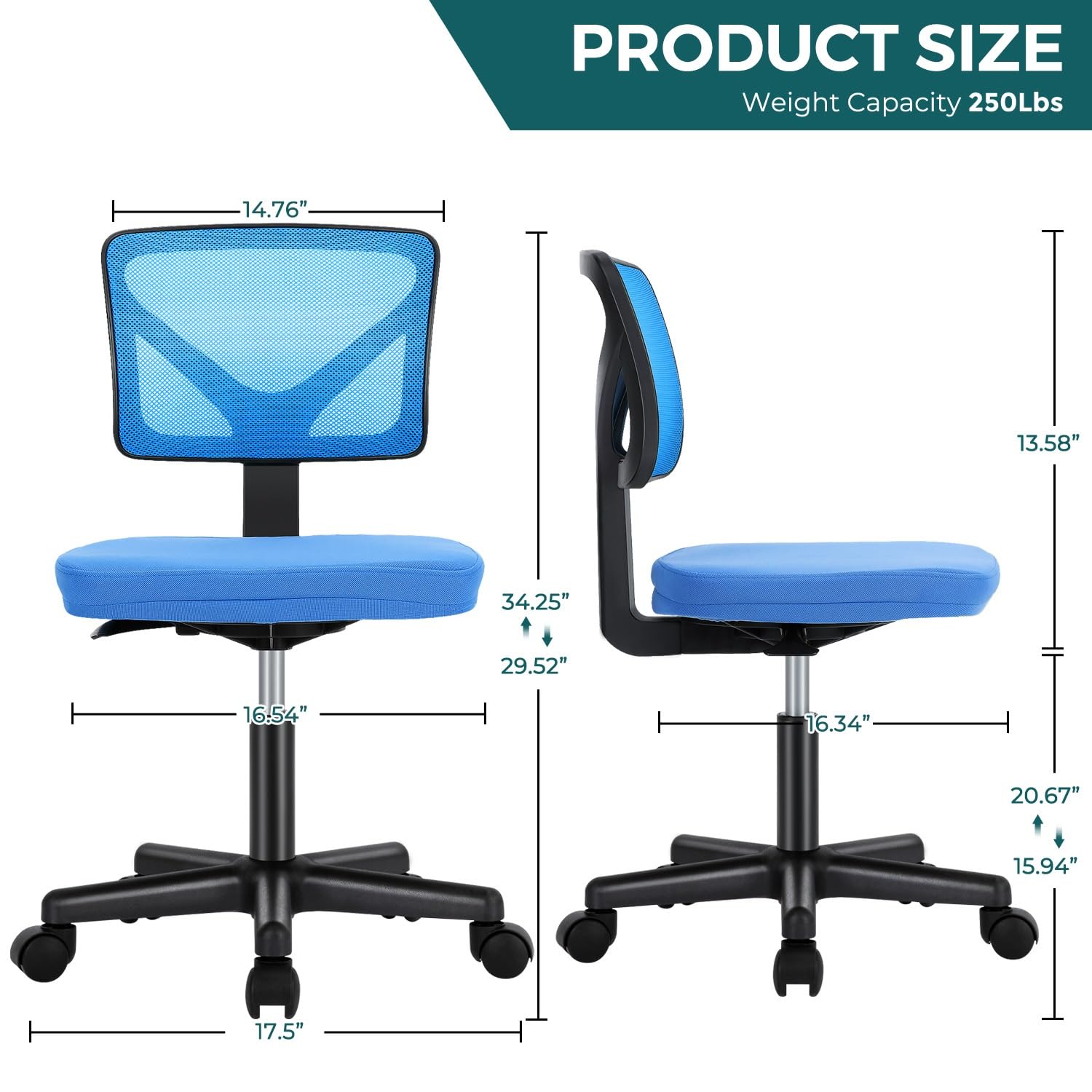 Piccola sedia da scrivania ergonomica senza braccioli