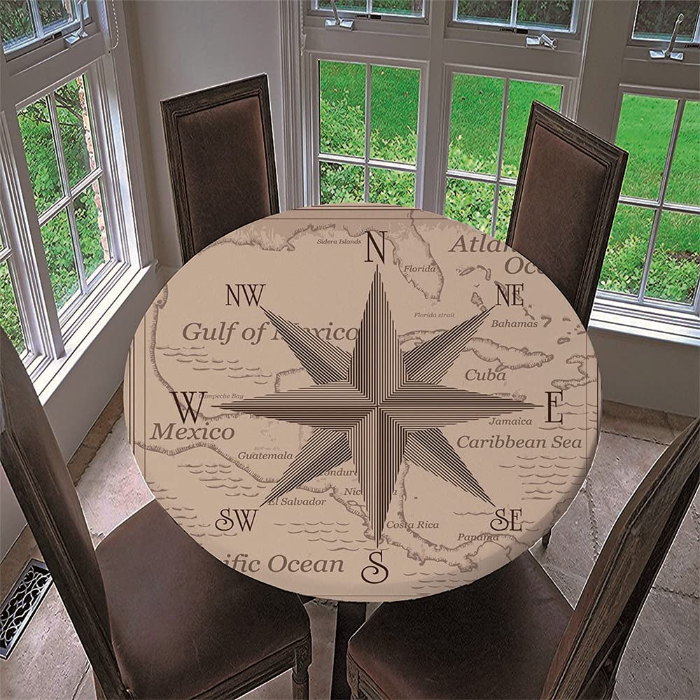Chickwin Round Fitted Tablecloth Waterproof Dust-Proof Wipe Clean World Map Printed Table Cover Elastic Edged, Table Protector for Kitchen Patio Dining Room (World guide,180cm)