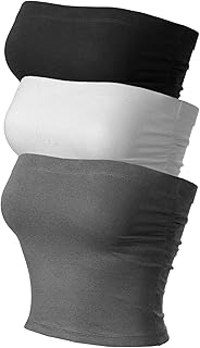 MixMatchy Women's Causal Strapless Double Layered Basic Sexy Tube Top - Pack