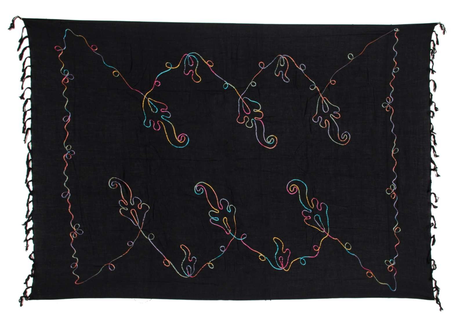 Sarong Pareo Swimsuit Cover Up Shawl Beach Wrap Unisex Black Embroidery Scarf