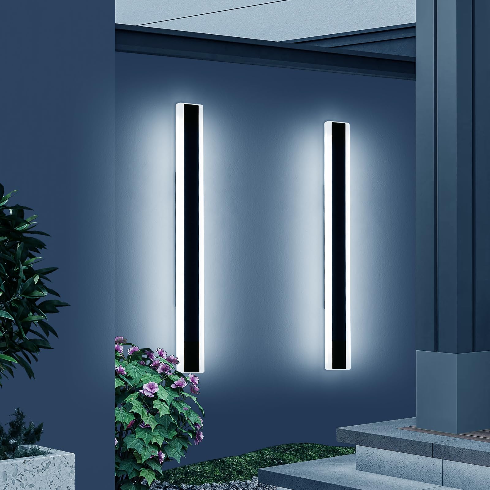 2 Pack 39.3inch Modern Linear Outdoor Wall Light, Outside LED Long Wall Sconce, 6000K Cold White, 36W, IP65 Waterproof, Black Exterior Lighting Fixture for House, Garage, Porch, Garden