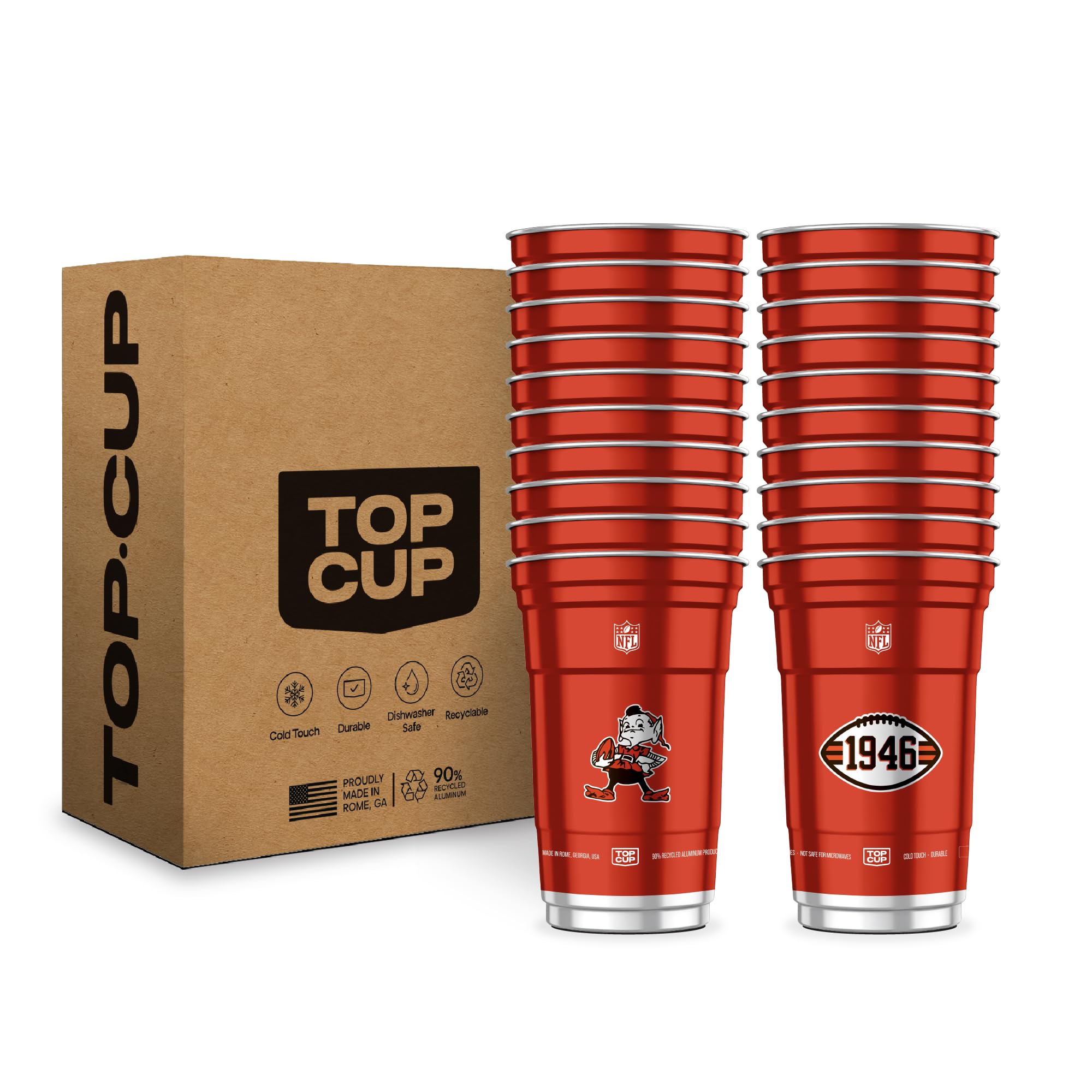 Top Cup NFL Cleveland Browns 20 oz Reusable Aluminum Cups 20 Count | Officially Licensed, Durable, Reusable & Recyclable, Made in USA