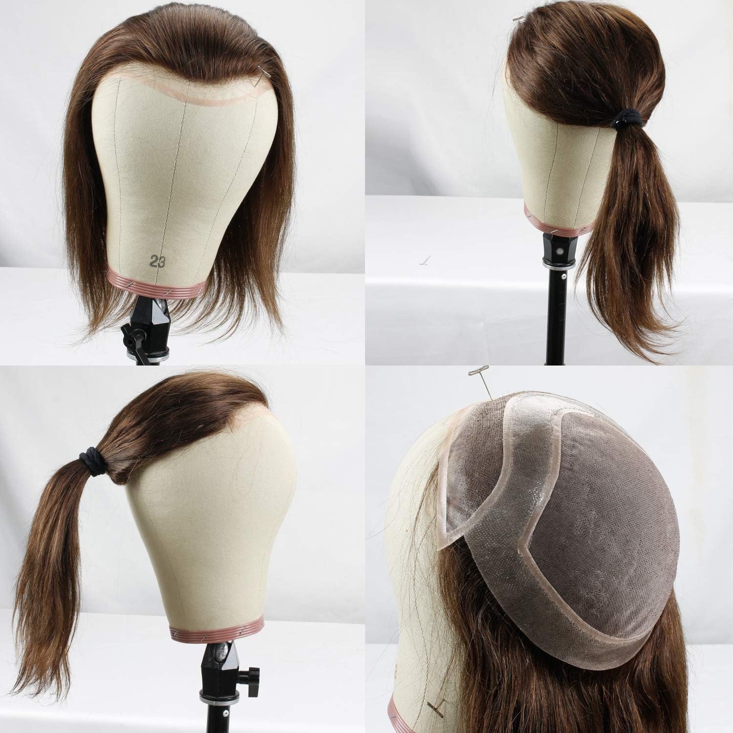 12" Long Hair Men's Toupee 100% Virgin Human Hair Replacement System for Men 10"x8" Base Size #3 Brown Color