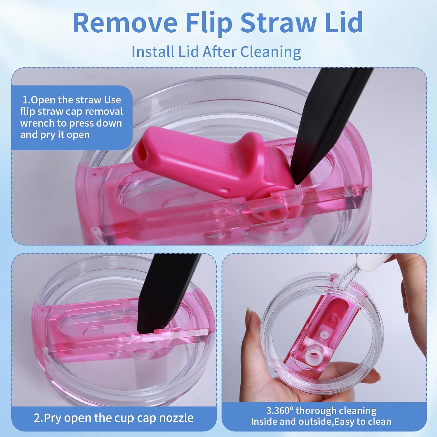 2 Pack 30oz Detachable Flip Straw Lid for Stanley Quencher ProTour, Leak Proof Lids Replacement, No Spill 40 oz Tumbler Lids for Stanley Cup Accessories, Easy to Clean - Image 5