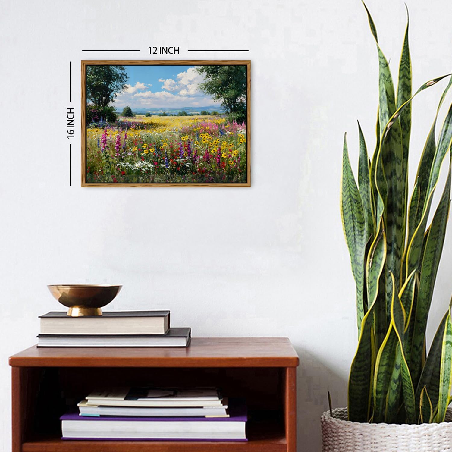 Floral Landscape Wall Art Spring Wildflower Wall Decor Field of Flower Pictures Wall Decor Farmhouse Flower Meadow Field Canvas Prints Rustic Country Artwork Living Room Bedroom Home Decoration 12x16"
