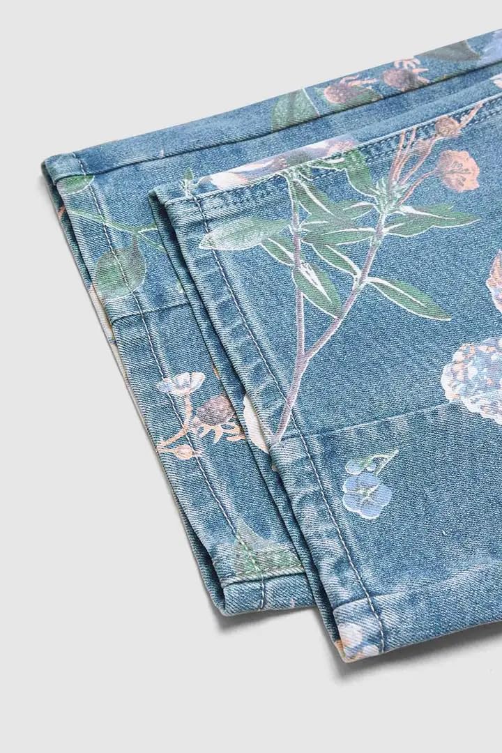 yoeasy Women's Baggy Barrel Jeans Casual Boyfriend Floral Printed Wide Leg Trendy Denim Ankle Pants