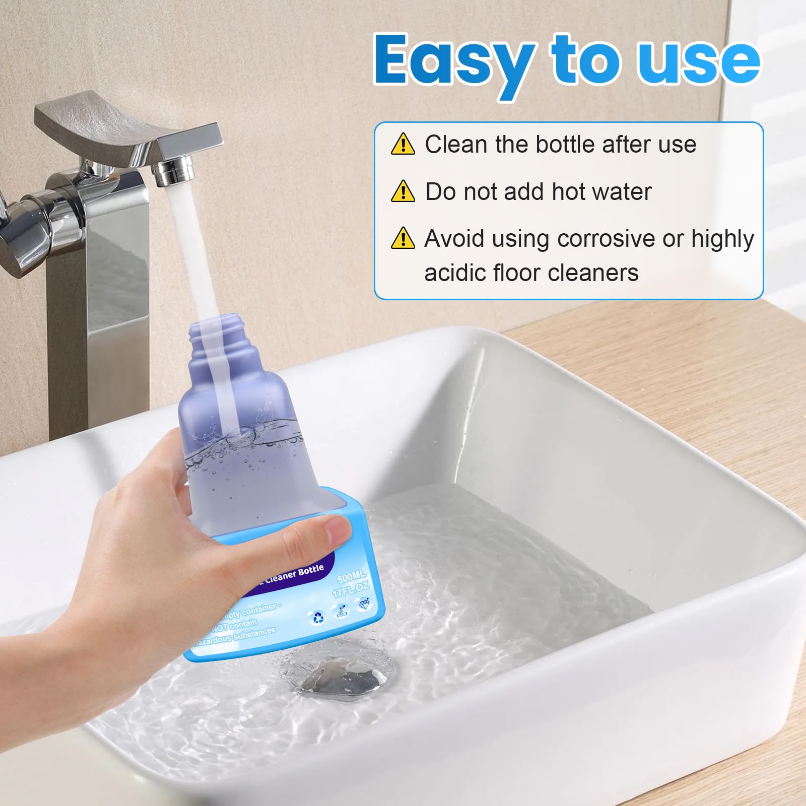Flacone di ricambio da 500 ml per Flash® Power Spray Mop™, ricaricabile, senza perdite, in HDPE, con 6 cuscinetti sigillanti e 1 imbuto pieghevole