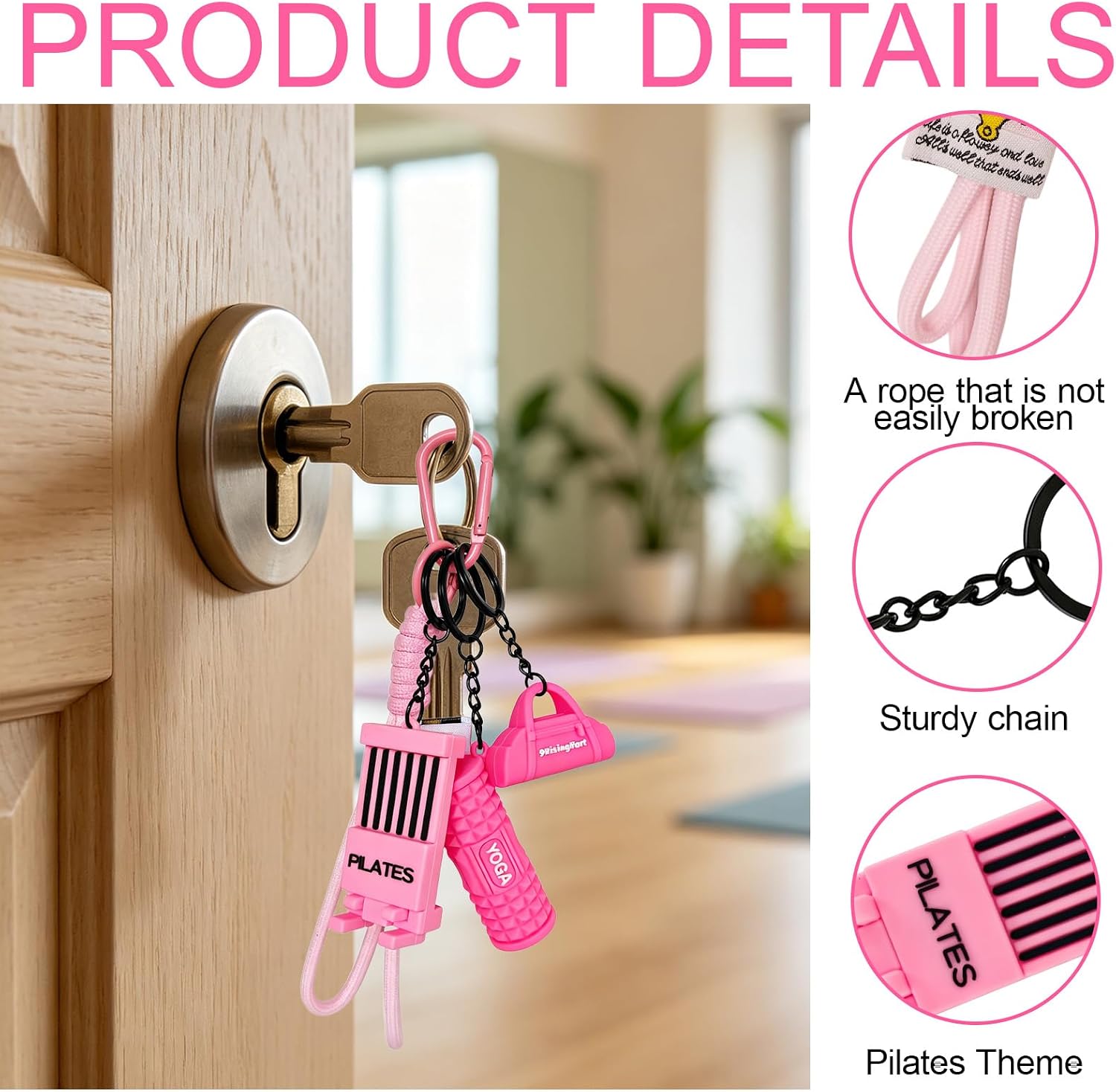 4 Pcs Gym Keychain Pink Pilates Accessories Charms Cute Gym Bag Essentials image 3