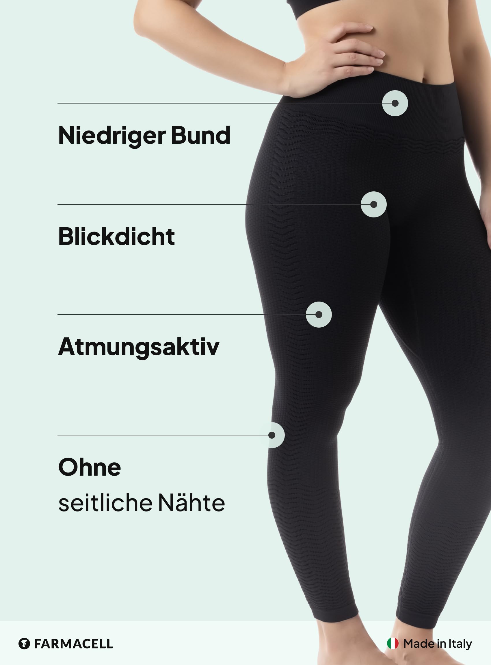 FarmaCell Anti-Cellulite Leggings Damen mit Mikromassage und FIR-Effekt, Made in Italy, 1109